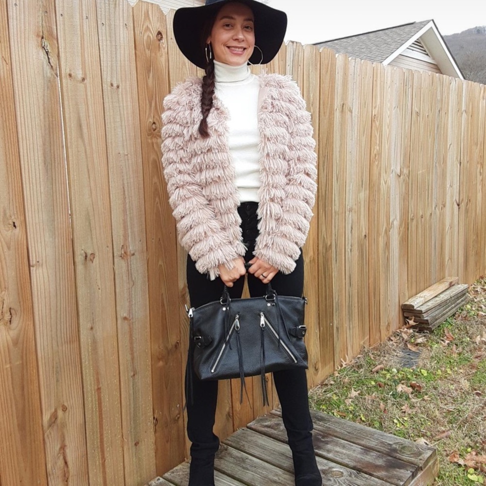 women faux fur warm shearling shaggy jacket long sleeve